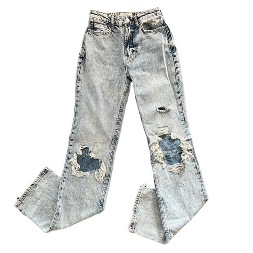 We The Free Distressed High Rise Straight Leg Jeans